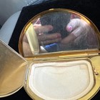 Vtg Coro Pegasus Gold Tone Demilune Powder Compact Half Moon Mirror Case Flowers — photo 9