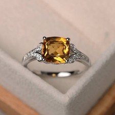 2.95 Ct Cushion Cut Natural Citrine Diamond Wedding Ring 14K Solid White Gold