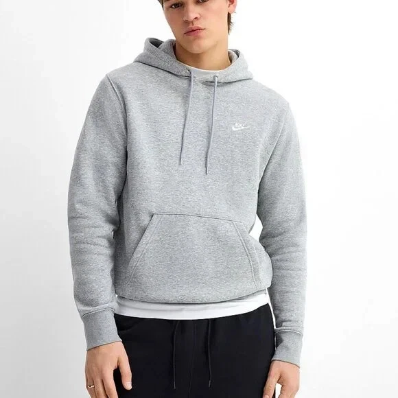 Nike Men's Gray Sportswear Heather Club Fleece Casual Pullover Hoodie Size M