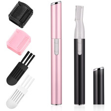 2 Pcs Electric Eyebrow Trimmer Women Precision Face Razors Mini Shaver with Comb
