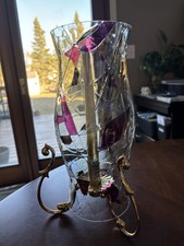 PartyLite Mosaic Calypso Glass Hurricane Shade w/ Versailles Brass Holder VGC