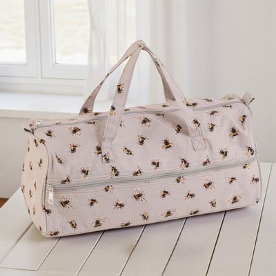 Lange Stricktasche Bienendesign. Aufbewahrungstasche aus Baumwollgarn mit Fronttasche