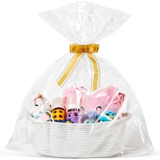 LANDNEOO Small Woven Basket with Gift Bags and Ribbons Empty Decorative Chest