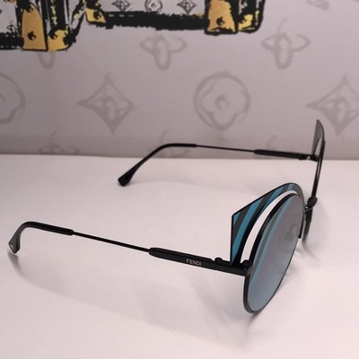 New Authentic Stylish Black and Blue Cat-Eye Sunglasses FF0215/S 0LBJF Fendi FF 0215 Round Sunglasses in Black Metal (Sold) - Joli  main image 4