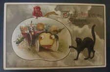 1914 John Winsch Halloween Postcard JOL Car Witch Black Cat Devil Veggie People 