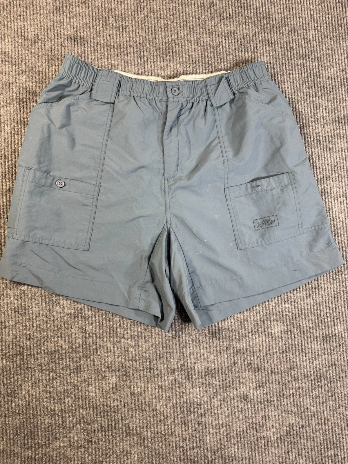 AFTCO Men's Blue Cargo Fishing Shorts Size 38 Nylon Pockets Elastic Waist