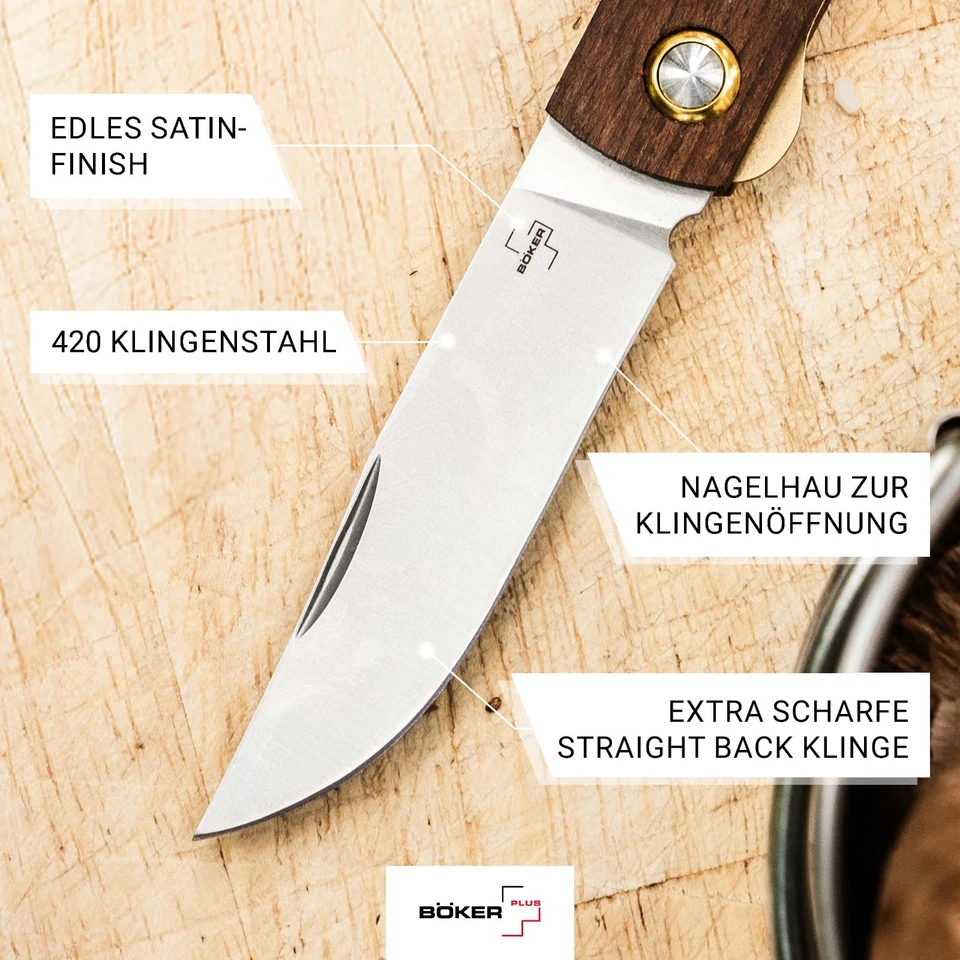 BÖKER PLUS® Rusticus Medium Zweihand -Taschenmesser EDC 42a Holzgriff Braun - Bild 3 von 4