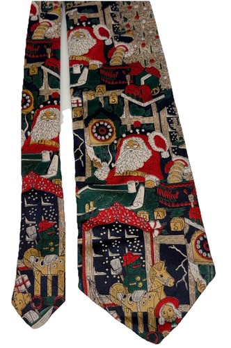 VTG Cape Cod Neckwear Santa Claus Necktie Toys Christmas Novelty Red Green Blue