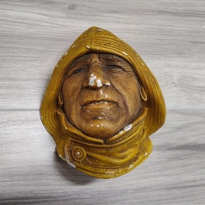 Bossons Hand Painted Chalkware Yellow Brown Figurine Wall Head Sculpture