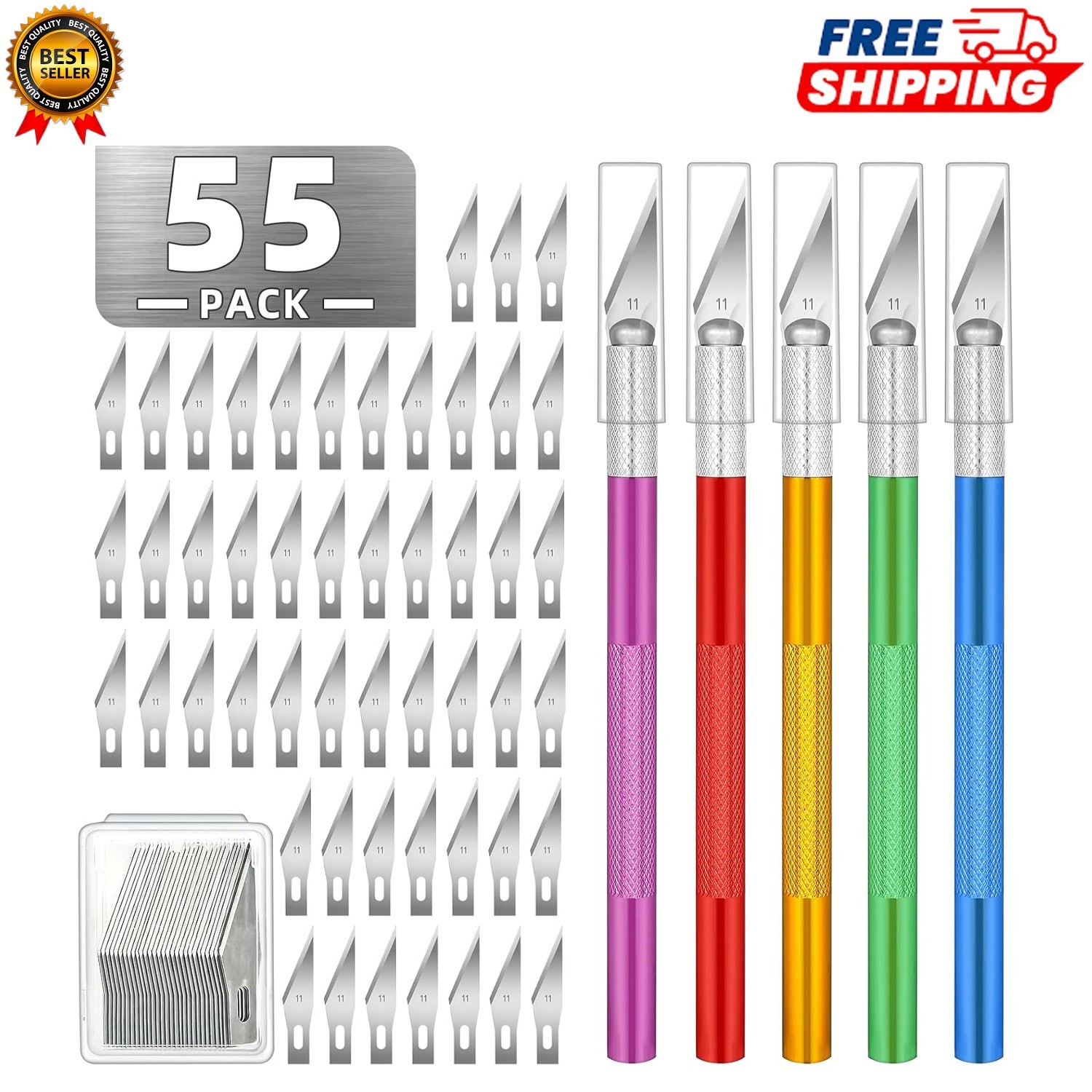 55 Pack Exacto Knife Set 5 Craft Knives + 50 Blades #11 for Art & DIY by EGYPAMI