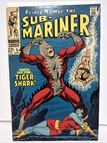 SUB-MARINER 5 (VG+) 1st app Tiger Shark! 1968 Marvel Comics - Picture 1 of 2