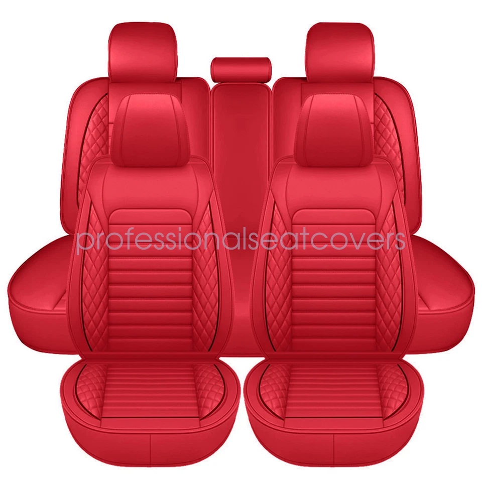 For Honda Leather 5 Seats Car Seat Cover Front Rear Full Set Cushion Pad Red - Image 2 of 4