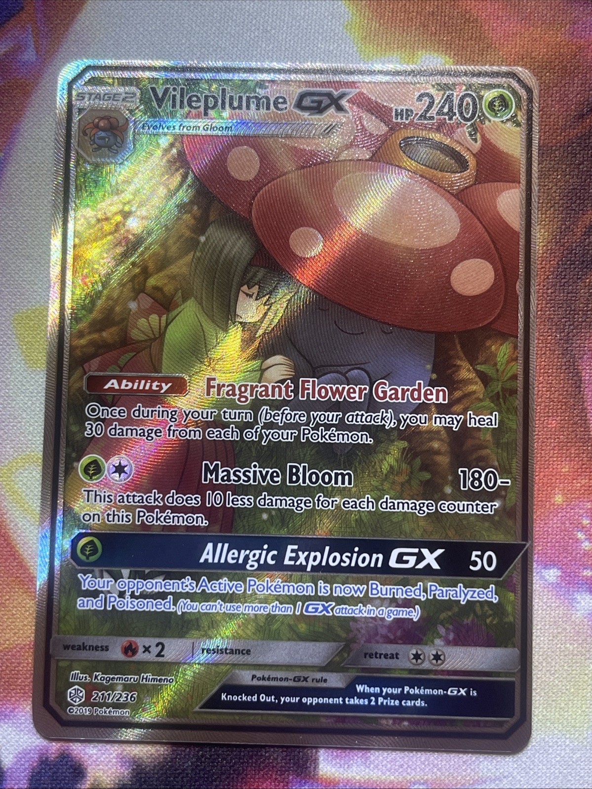Vileplume GX - 211/236 - Full Art Ultra Rare Pokemon Cosmic Eclipse Vlp-nm