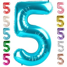 Balloon Numbers 40 Inch 5 Ballon for 5th Birthday Number 5 Light Blue