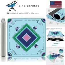 Turquoise Mahjong Mat with Lotus  Butterfly Artwork 32.4x32.4 In Rubber