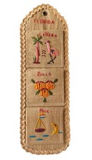 VINTAGE WOVEN RATTAN Florida MAIL HOLDER LETTERS BILLS MISC