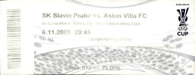Stadium Ticket # UEFA Cup SK Slavia Praha vs Aston Villa 2008