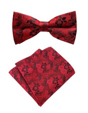 Mens Cravat Pre-Tied Bow Tie Set Luxury Floral Pattern Wedding Bowties with P...