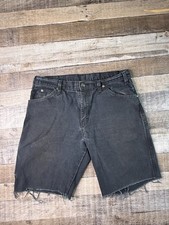 VTG Dickies Sun Faded Black Canvas Work Cut Off Shorts Men 34 Raw Hem Grunge 10"
