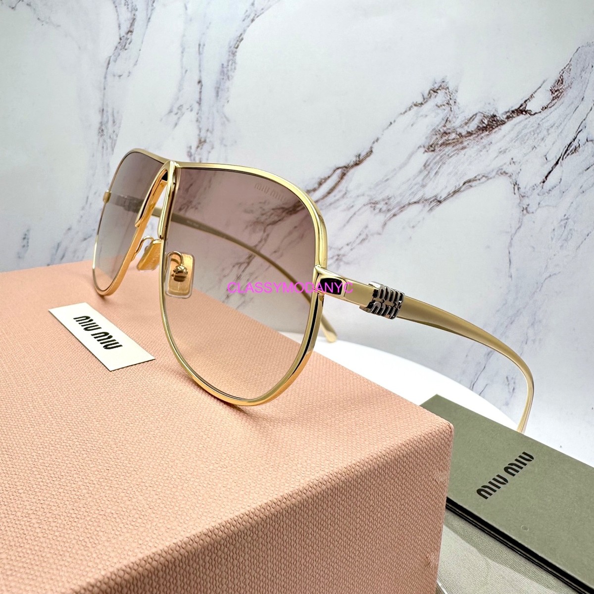 Bad Bunny MIU MIU Glasses Sunglasses MUA56S 5AK90L Gold  display picture 3