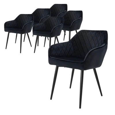 Lot de 6x chaises de salle à manger rembourrée en velours fauteuils salon noir - Photo 1/4