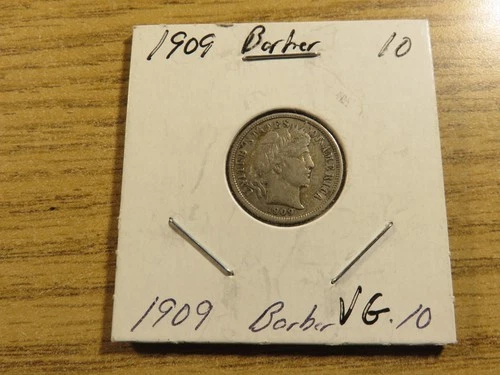 1909-P US Barber Silver Dime VG