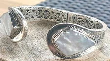 Vintage Sarda Sterling Silver MOP Bali Insipired Tip-to-Tip Bracelet (88.22g TW)