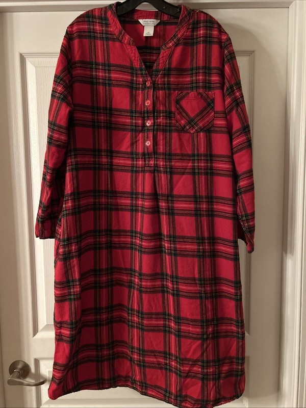 Sleep Sense XL Nightshirt/Gown Womens XL Portuguese Flannel Cotton Red Plaid