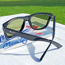  RARE  Maui Jim "MAUI CAT III" 209-02 Gloss Black Frames/ Green Maui HT Lenses