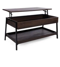 Beautiful Home Lift Top Coffee Table Center Table with Hidden Storage, Smoky Oak