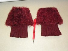 Faux Fur Wrist Ankle Warmer Boot Cuffs Burgandy False Sleeve Fingerless glove