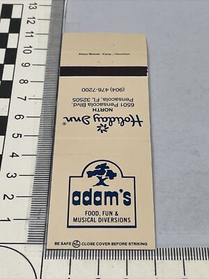 Vintage Matchbook Cover  Adams Food, Fun & Musical Diversions Pensacola, FL  gmg