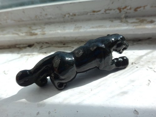 Natural Genuine A Jadeite Ink Jade Black Leopard Decoration Statue or Pendant - 第 1/11 張圖片