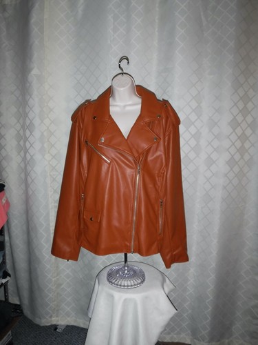 Size Plus Imitation Leather Jacket ,4X Nine West,Honey Brown,Full Zip,2 pockets - Picture 8 of 15