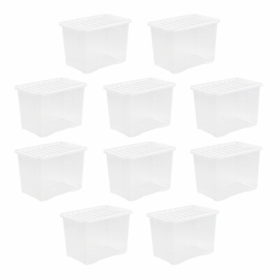 10 x 80 l große durchsichtige Aufbewahrungsbox mit Deckel Kristall Kunststoff Behälter Zuhause - UK