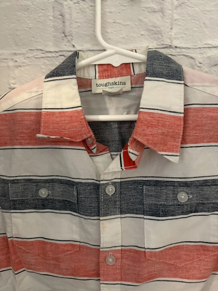 Toughskins Red/White/Black Stripe S/S Button Front 100% Cotton Shirt Boy's L(7) - Image 4 of 4