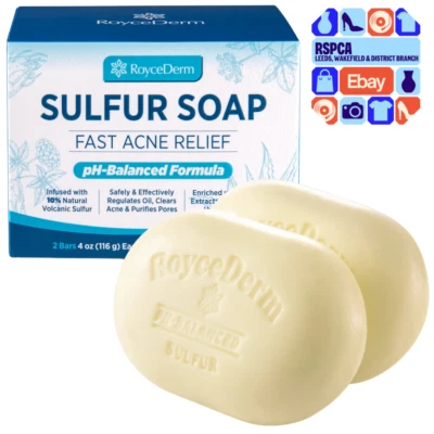 New RoyceDerm Sulfur Soap for Acne with 10% Volcanic Sulfur 2 Pack RRP £17