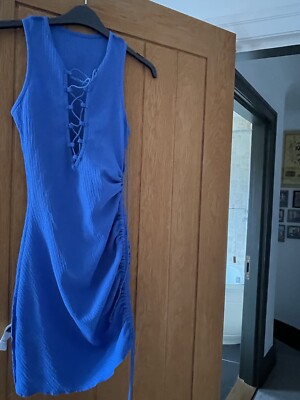 Blue Front Lace Up Dress, Shein, XS, perfect Condition, ruched one side |  eBay UK