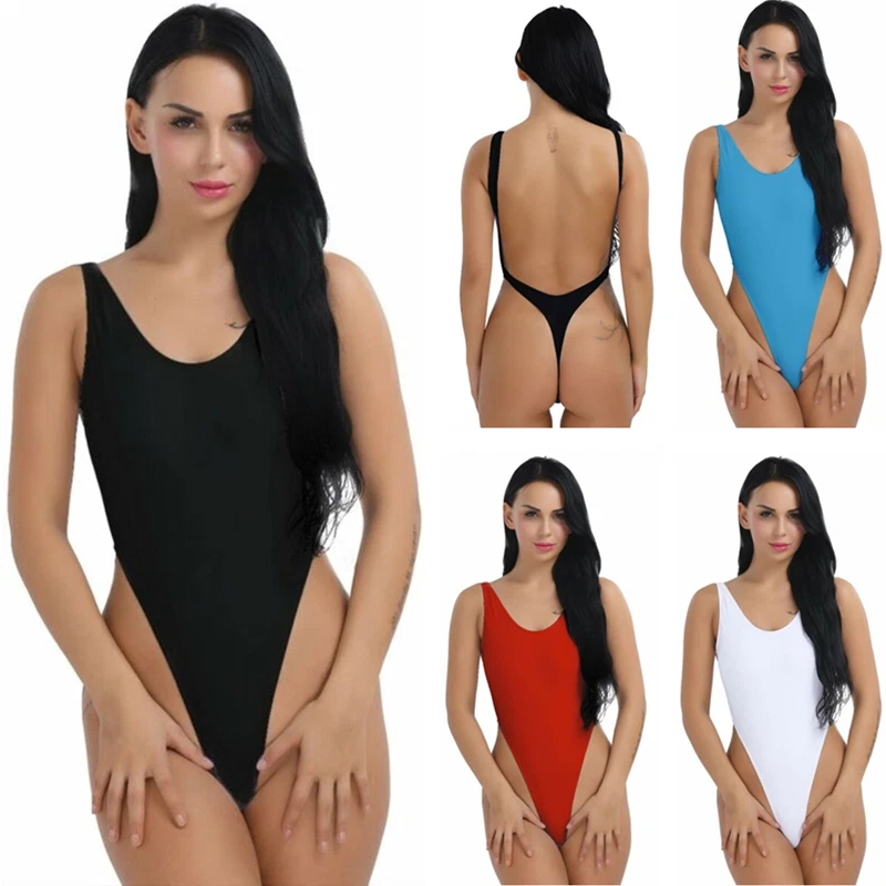 Womens One Piece High Cut Backless Thong Leotard Bikini Swimsuit beach  Underwear