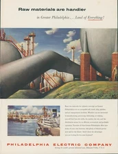 1955 Philadelphia Electric Company Vintage Print Ad Power Plant Pipes Ships SP2