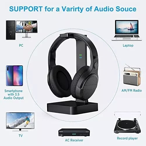 Wireless Headphones for TV Watching with Digital Optical RCA 2.4GHz RF Transm... - Afbeelding 4 van 7