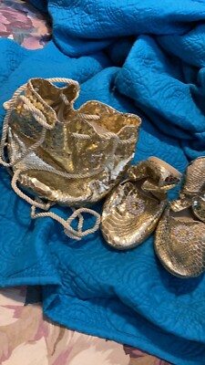 Joan Boyce Womens Ballet Flats Shoes Metallic Gold + Bag HSN Shoe Size 8 Z88