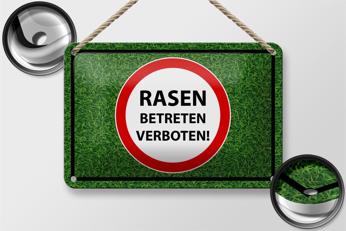 Blechschild 'Rasen Betreten Verboten!' - 18x12 Cm, Matt Lackiert, Mit Montagelöchern, Made In Germany