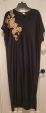 VTG NWT AVON BLACK Silky Soft NYLON NIGHTGOWN GOWN BLACK W/GOLD FLOWERS S