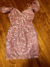 Crystal doll sequins dress pink mauve size 3 EUC sweetheart neckline fitted prom
