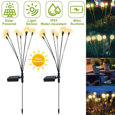 2Pcs Solar LED Firefly Lights Garden Waterproof Light Outdoor Landscape Lamps