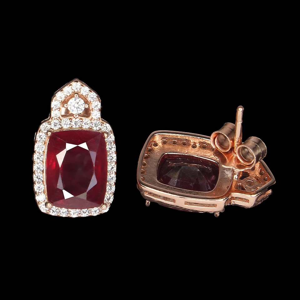 925 Sterling Silver Earrings Ruby 9x7mm Simulated Cz Natural Gemstone Jewelry - Image 3 of 4