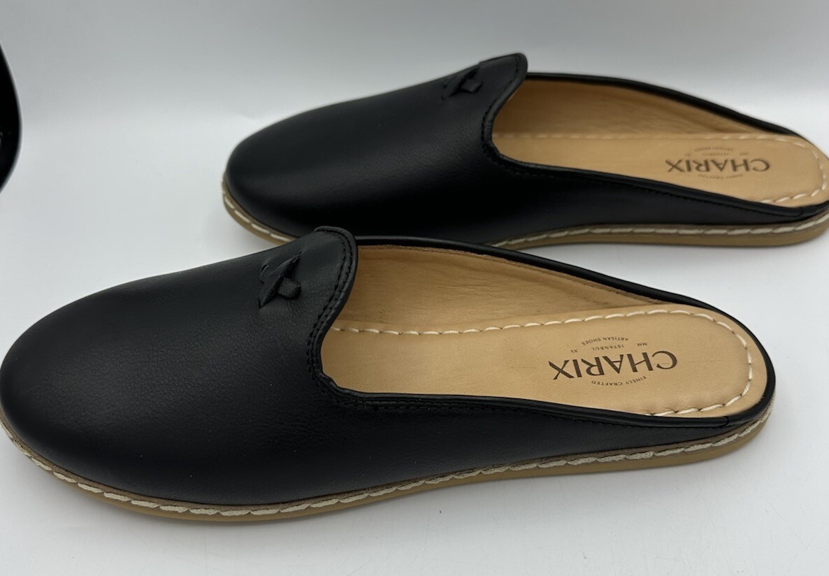Charix~Unisex~Slip On Black Mule~Fully Leather w/Rubber Sole~Sz 42