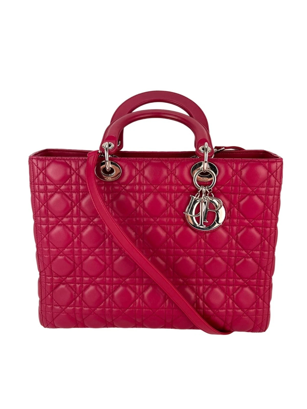 Grand sac à bandoulière Christian Dior cannage peau d'agneau rouge Lady Dior Ebay Live