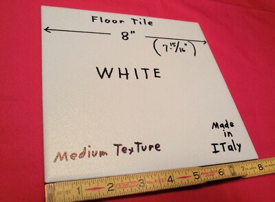 1 pc. White Ceramic Floor Tile:  8'' X 8'' Medium Textured, made in Italy, New